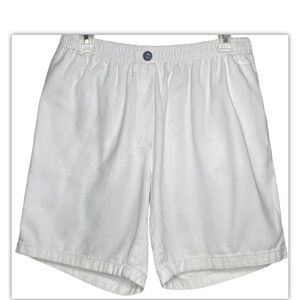 Woman Within Women’s Denim Shorts 14W White Pleated Knee Length Elastic Waist